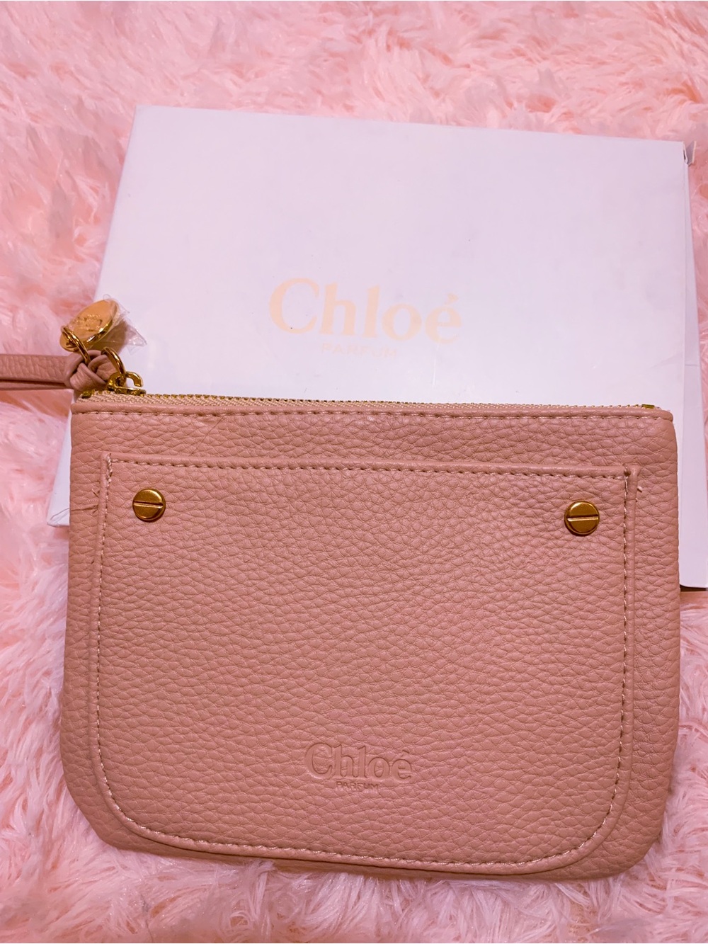 Chloe Pink Blush Pebbled Leather Wristlet